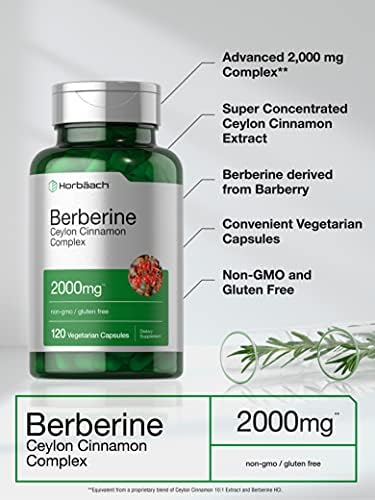 Horbaach Berberine Plus Ceylon Cinnamon | 2000mg | 120 Veggie Capsules | Vegetarian, Non-GMO & Gluten Free Supplement | Berberine Complex Horbäach