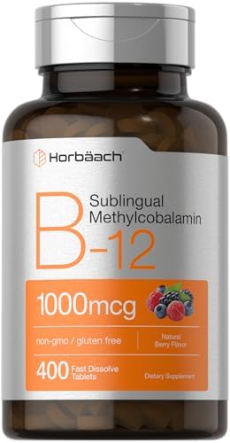 Horbaach Vitamin B12 Sublingual 1000 mcg | 400 Tablets | Methylcobalamin Supplement for Women and Men | Fast Dissolve Pills | Berry Flavor | Vegan, Non-GMO, and Gluten Free Horbäach