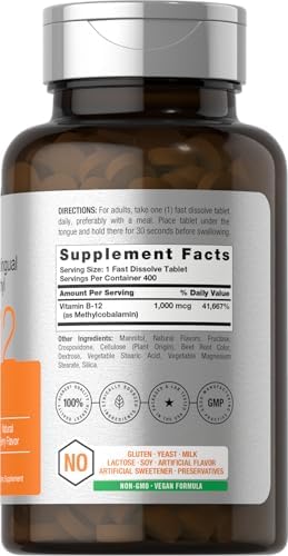 Horbaach Vitamin B12 Sublingual 1000 mcg | 400 Tablets (Таблетки) | Methylcobalamin Supplement for Women and Men | Fast Dissolve Pills | Berry Flavor | Vegan, Non-GMO, and Gluten Free Horbäach