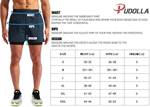 Pudolla Men’s 2 in 1 Running Shorts 5" Quick Dry Gym Athletic Workout Shorts for Men with Phone Pockets Pudolla