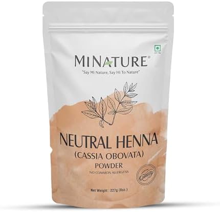 Neutral Henna powder (CASSIA OBOVATA) by mi nature | 227 g (8 oz) | Adds no colour to hair | hair conditioning | Herbal hair care Minature