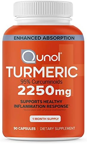 Qunol Turmeric Curcumin with Black Pepper, 2250mg Turmeric Extract with 95% Curcuminoids, Extra Strength Turmeric Supplement, Enhanced Absorption, Joint Support Supplement, 90 Vegetarian Capsules (Вегетарианские капсулы) Qunol