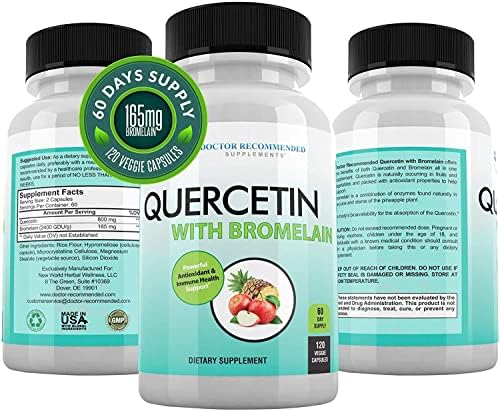 DOCTOR RECOMMENDED SUPPLEMENTS Quercetin 800mg w/Bromelain 165mg Per Serving- 120 Veggie Capsules-Full 60 Day Supply, Vitamin Supplement to Support & Bioflavonoids, Gluten Free, Non-GMO DOCTOR RECOMMENDED SUPPLEMENTS