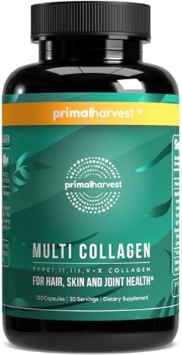 Primal Harvest Multi Collagen Pills for Women and Men (Type I, II, III, V, X) 120 Capsules w/Vitamin C for Hair, Skin, Nails Primal Harvest