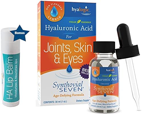 Hyalogic Liquid (Жидкость) Synthovial Seven - Oral Hyaluronic Acid Supplement 1oz with Bonus Lip Balm HA Stick - Skin, Body and Lip Hydration Hyalogic