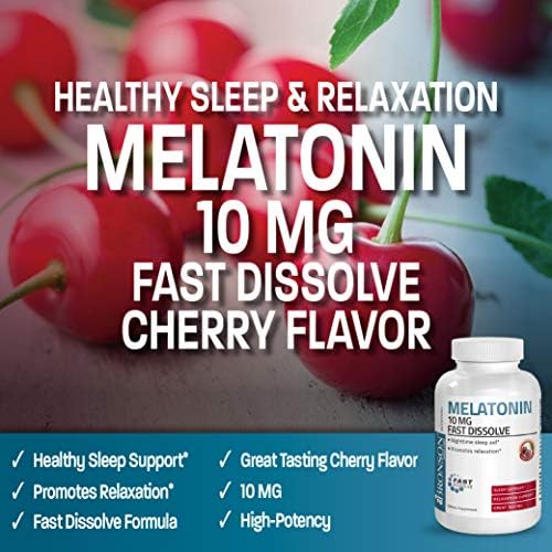 Bronson Melatonin 10mg Fast Dissolve Cherry Flavored Tablets Vegetarian Chewable Lozenges, 360 Count Bronson