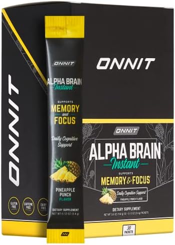 ONNIT Alpha Brain Instant - Pineapple Punch Flavor - Nootropic Brain Booster Memory Supplement - Brain Support for Focus, Energy & Clarity - Alpha GPC Choline, Cats Claw, L-Theanine, Bacopa - 30ct Onnit