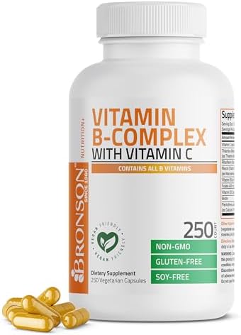 Bronson Vitamin B Complex with Vitamin C - Immune Health, Energy Support & Nervous System Support - Non-GMO, 250 Vegetarian Capsules Bronson