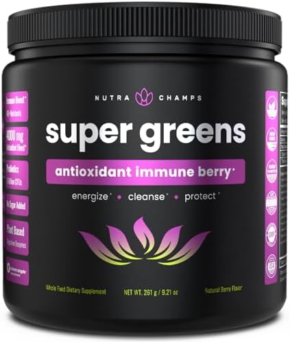 Super Greens Powder (Порошок) Premium Antioxidant Superfood | Organic Greens Fruit and Veggie Vegan Supplement | 40+ Greens and Superfoods Including Wheatgrass & Spirulina | Probiotic Powder Greens, Sweet Berry NutraChamps