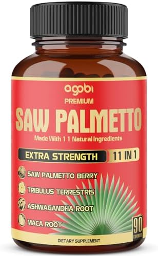 Premium Saw Palmetto Capsules (Капсулы) - Combined with Ashwagandha, Turmeric, Tribulus, Maca, Green Tea, Ginger, Holy Basil & More - Natural Prostate Support - 90 Capsules 3-Month Supply Agobi