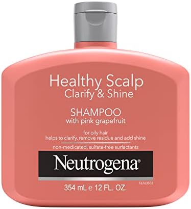 Neutrogena Exfoliating Healthy Scalp Clarify & Shine Shampoo for Oily Hair and Scalp, Anti-Residue Shampoo with Pink Grapefruit, pH-Balanced, Paraben & Phthalate-Free, Color-Safe, 12oz Neutrogena