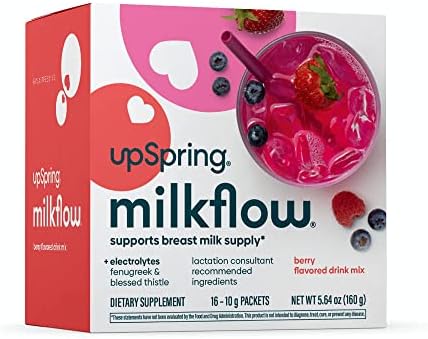 UpSpring Milkflow Electrolyte Breastfeeding Supplement Drink Mix with Fenugreek | Berry Flavor | Lactation Supplement to Support Breast Milk Supply & Restore Electrolytes | 16 Drink Mixes UpSpring