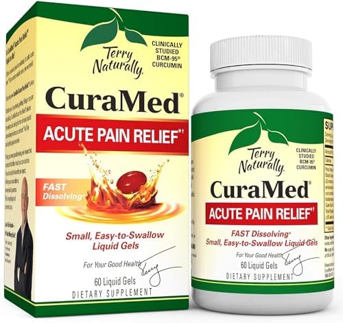 Terry Naturally CuraMed Acute Pain Relief - 60 Liquid Gels - with BCM-95 Curcumin & Boswellia - Small, Easy to Swallow, Fast Dissolving - Non-GMO - 30 Servings Terry Naturally