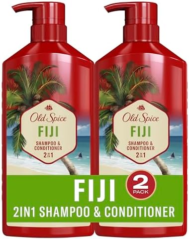 Old Spice Fiji 2-in-1 Shampoo and Conditioner Set for Men, Coconut & Tropical Wood Scent, Get Up To 80% Fuller-Looking Hair, Barbershop Quality, Fresh & Clean Hair, 21.9 Fl Oz Each, 2 Pack Old Spice