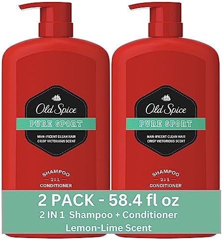 Old Spice Pure Sport 2in1 Shampoo and Conditioner for Men, Twin Pack, Lemon, 58.4 Fl Oz Old Spice