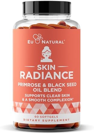 Radiance Flawless Skin & Complexion – Hormonal Acne, Skin Care – Support Your Natural Beauty Building Blocks – Cold Pressed Acne Pills, Evening Primrose Oil, Black Seed Oil, & DIM – 60 Liquid Softgels (Жидкие мягкие капсулы) Eu Natural