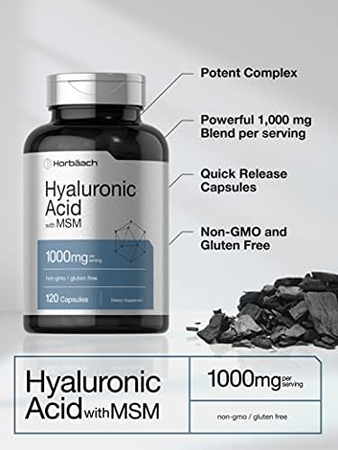 Horbäach Hyaluronic Acid with MSM | 1000 mg | 120 Capsules | Non-GMO and Gluten Free Supplement | Bioavailable Formula Horbäach