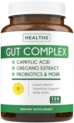 Candida Support (120 Capsules (Капсулы)) - Caprylic Acid, Oregano Oil & Probiotics Help Maintain Already Normal Levels of Yeast and Candida - Vegetarian, Non-GMO Intestinal Supplement - Gut Cleanse (No Pills) Healths Harmony