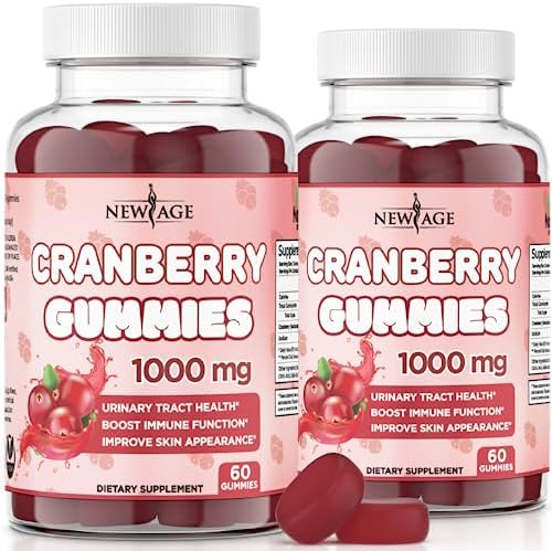 NEW AGE Cranberry Gummies Urinary Tract Health Gummies 1000mg - Supports Bladder, Kidney, UTI - Vegetarian (Cranberry 120 Gummies) NEW AGE