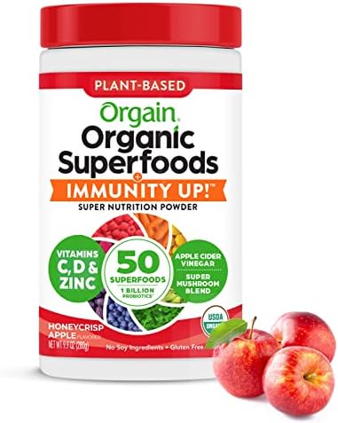 Orgain Organic Greens + 50 Superfoods Immunity Up! Powder (Порошок), Honeycrisp Apple - Immune Support, Probiotics, Vitamin C, D & Zinc, Apple Cider Vinegar, Ashwagandha, Cordyceps & Reishi Mushrooms - 0.62lb Orgain