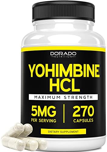 Yohimbine HCL 5mg For Men and Women (270 Capsules) - More Potent Than Yohimbe Bark Extract - Gluten Free & Non-GMO - USA Made - Quality Guarantee - Third Party Tested for Potency & Purity DORADO NUTRITION