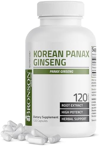 Bronson Korean Panax Ginseng Supports Energy, Endurance & Vitality + Memory and Mental Performance, 120 Capsules Bronson