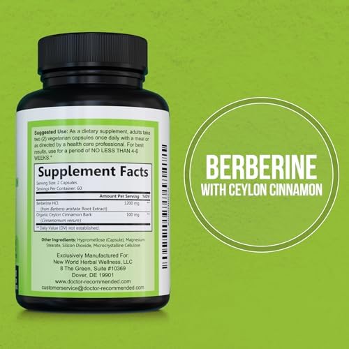 DOCTOR RECOMMENDED SUPPLEMENTS Berberine with Ceylon Cinnamon - 1200mg Berberine & 100mg Organic Ceylon Cinnamon - 120 Veggie Capsules, Healthy Immune System & Gastrointestinal Wellness DOCTOR RECOMMENDED SUPPLEMENTS