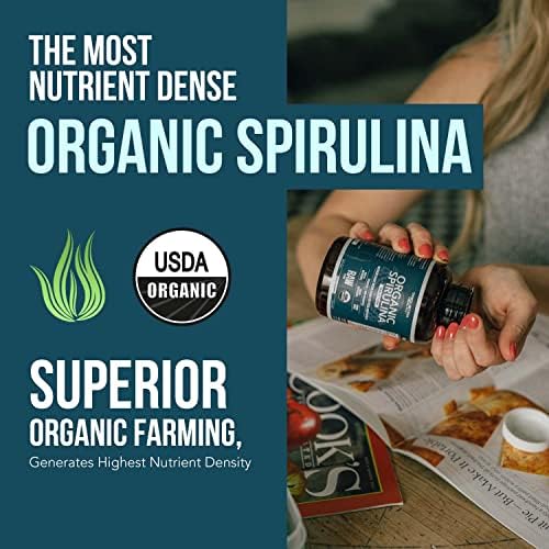 Organic Spirulina Tablets (360 Tablets) - Made with Parry® Spirulina, The Best Spirulina in The World, Highest Nutrient Density - Non-Irradiated, 3 Organic Certifications (90 Servings) Triquetra Health