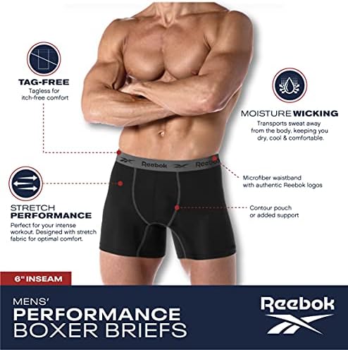 Reebok Men's Boxer Briefs – 4 Pack Quick Dry Moisture Wicking Performance Mens Underwear - Stretchy Soft Boxers for Men S-XL, Size Medium, Black Reebok