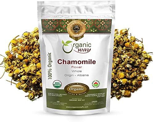 Organic Way Chamomile Flower Whole (Matricaria chamomilla) - Herbal Tea | European Wild-Harvest | Kosher & USDA Certified | Vegan, Non-GMO & Gluten Free | 100% Raw from Albania (2Oz) Organic Way