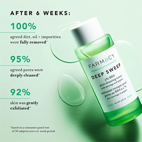 Farmacy 2% Salicylic Acid Toner for Face - Deep Sweep Gentle BHA Exfoliant for Oily Skin - Refines Texture with Papaya Enzymes & Moringa Water for a Healthy-Looking Complexion (120ml) Farmacy