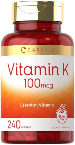 Carlyle Vitamin K 100 mcg | 240 Tablets (Таблетки) | Vegetarian, Non-GMO, Gluten Free | Vitamin K Supplement Carlyle