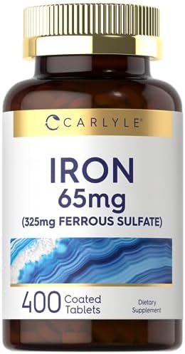 Carlyle Iron Ferrous Sulfate 365mg, 65 mg | 400 Tablets (Таблетки) | Non-GMO, Gluten Free, and Vegetarian Supplement | High Potency Carlyle