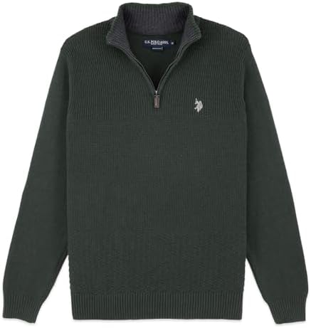 Мужская Поло рубашка U.S. POLO ASSN. Cable Knit Quarter Zip Textured Ribbed and Collared Pullover Sweater - Классический однотонный цвет (Камельный меланж, XX-ХL) U.S. POLO ASSN.