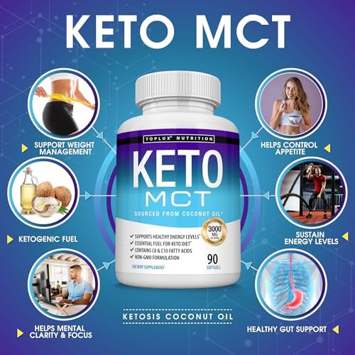 Toplux Keto MCT Oil Capsules (Капсулы) - 3000mg Natural Pure Coconut Oil Extract Pills, Source of Energy, Easy to Digest for Men Women, 90 Softgels (Мягкие капсулы), Supplement Toplux