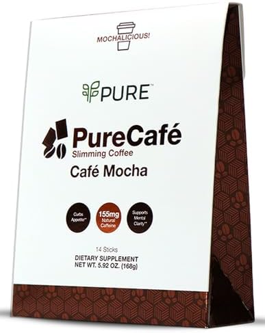 PureCafé Mocha with Green Coffee Beans Extract - Wake Up, Slim Down, and Indulge in Delicious Coffee with Garcinia Cambogia, Bioperine, B Vitamins, and Oolong Tea - Sweetened with Stevia Pure