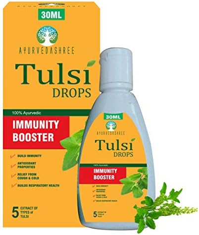 Tulsi Drops Natural Immunity Booster 30 ML Pack - Certified 5 Different Rare Tulsi, Holy Basil Drops 30 ML AYURVEDASHREE