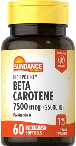 Sundance Beta Carotene 7500mcg | 60 Softgels (Мягкие капсулы) | Provitamin A | High Potency Formula | Non-GMO and Gluten Free Supplement Sundance