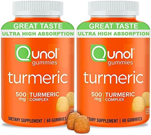 Qunol Turmeric Gummies, Gummy with 500mg Turmeric Curcumin, Joint Support Supplement, Ultra High Absorption Tumeric Curcumin, Vegan, Gluten Free, 2 Month Supply (60 Count, Pack of 2) Qunol