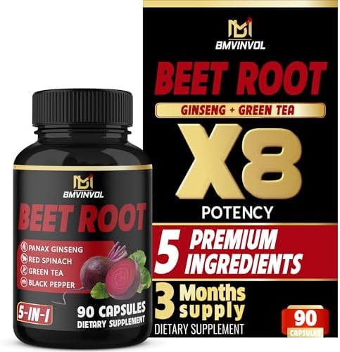 BMVINVOL Beet Root Capsules (Капсулы) - Green Tea, Red Spinach, Ginseng, Black Pepper - 90 Count - 3 Month Supply BMVINVOL