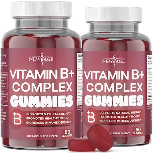 NEW AGE Vitamin B Complex Gummies with Vitamin B3, B5, B6, B7, B9 & B12 – with Biotin, Folic Acid & Vitamin C – Gluten-Free, Vegan, Made in The USA! (120 Count (Pack of 2)) NEW AGE