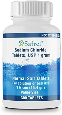 Safrel Sodium Chloride Tablets (Таблетки) 1 gm, USP | Normal Salt Tablets | (15.4gr.) | Electrolytes Replenisher Hydration Drink (300 Count (Pack of 1)) Safrel