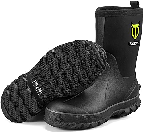 TIDEWE Rubber Boots for Men, 5.5mm Neoprene Insulated Rain Boots with Steel Shank, Waterproof Mid Calf Hunting Boots, Sturdy Rubber Work Boots for Farming Gardening Fishing TIDEWE