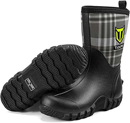 TIDEWE Rubber Boots for Women, 5.5mm Neoprene Insulated Rain Boots with Steel Shank, Waterproof Mid Calf Hunting Boots, Sturdy Rubber Work Boots for Farming Gardening Fishing TIDEWE