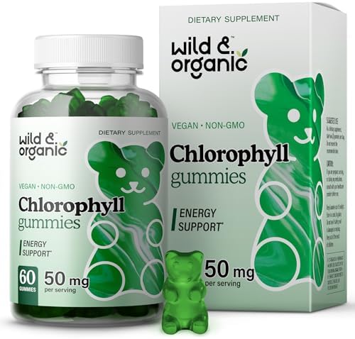 Wild & Organic Chlorophyll Gummies (Жевательные конфеты) 50mg - Chlorophyll Supplements for Detox Cleanse - Internal Deodorant w/Sodium Copper Chlorophyllin - Chlorophyll Herbal Supplement - 60 Chlorophyll Powder (Порошок) Chews Wild & Organic