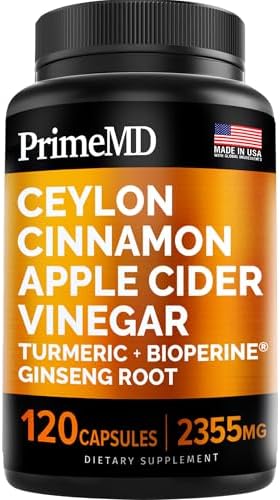 5-in-1 Ceylon Cinnamon Capsules (Капсулы) 2355mg - Ceylon Cinnamon and Apple Cider Vinegar Capsules - Turmeric and Panax Ginseng Capsules - Cinnamon Supplements with Bioperine PrimeMD