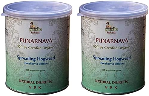 PUNARNAVA Capsules (Капсулы) (USDA Certified Organic) Ayurvedic Herb Boerhaavia diffusa - 108 Vcaps of 500mg Each (Pack of 2) Gopala Ayurveda