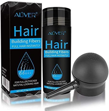 Hair Fibers for Thinning Hair With Spray,Undetectable Natural Formula,Thicker Fuller Hair in 15 Seconds,Instantly Conceal & Thicken Thinning or Balding Hair Areas,For Men&Women，Black ALIVER