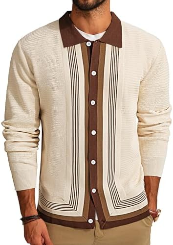 PJ PAUL JONES Men‘s Button Down Polo Shirts Striped Knitted Cardigan Sweaters Pj Paul Jones