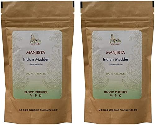 MANJISHTA Powder (Порошок) (USDA Certified Organic) Ayurvedic Herb Rubia cordifolia Powder - 100g Zip Lock Pouch (Pack of 2) Gopala Ayurveda